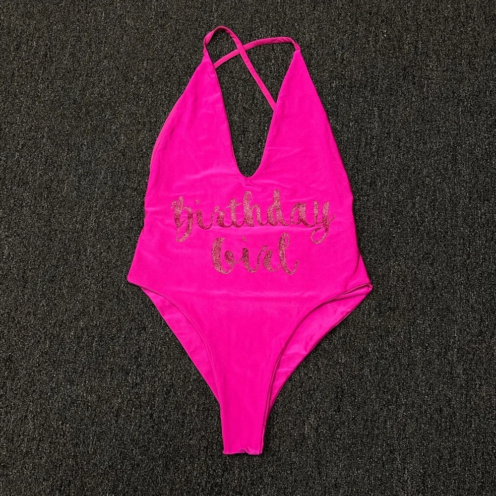 HOT PINK Birthday Girl Glitter Monokini - Picture 3 of 5